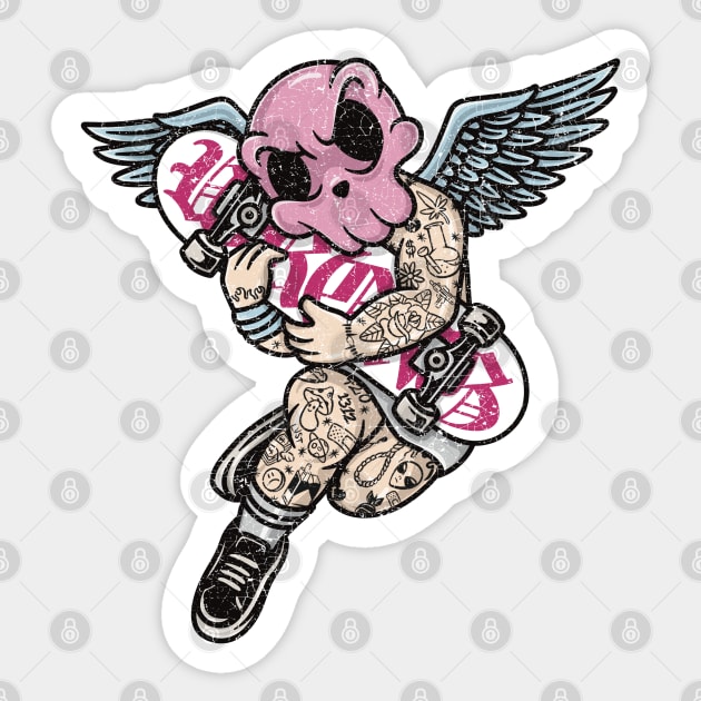 Tattooed Skateboard Cherub Sticker by Wrongteeshirt